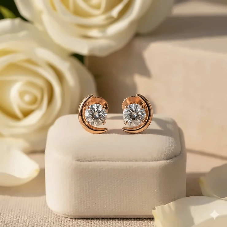 Beautiful 18k rose gold stud earrings featuring brilliant-cut diamonds.