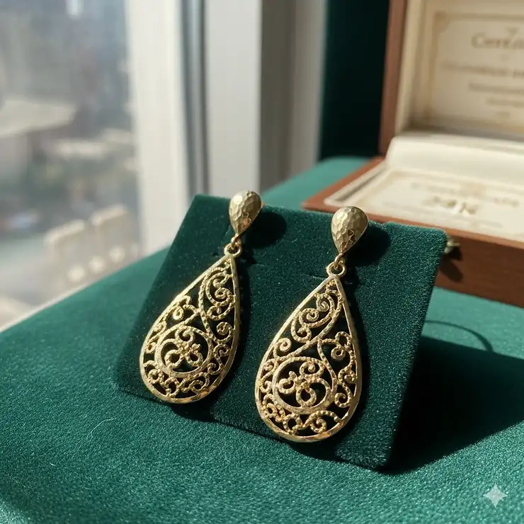 Stunning pair of 24k gold earrings with a high-polish finish, perfect for any occasion.
