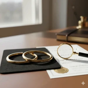 Image verifying the purity and certification of the 24k gold earrings.