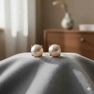 Luxurious cultured pearl 18k gold stud earrings, suitable for all occasions.