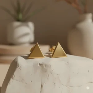 Modern geometric triangle 18k gold stud earrings, a trendy and unique jewelry piece.
