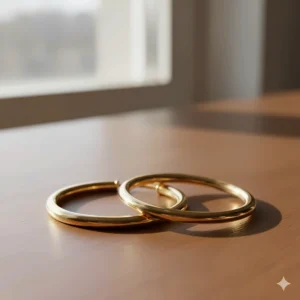 Close-up view of elegant pure 24k gold hoop earrings for daily wear.