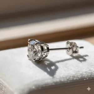 Detailed side view of the 18k white gold stud earring setting, demonstrating the quality craftsmanship.