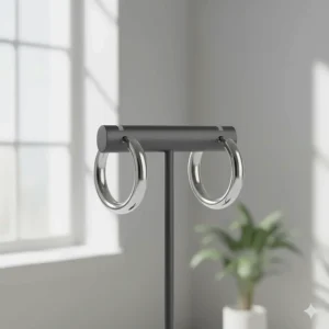 Pair of sleek white gold 18k hoop earrings with a secure latch back.