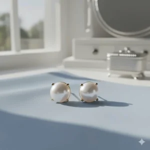 Elegant 14k gold stud earrings featuring a creamy white pearl, perfect for a timeless look.