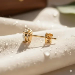 Image detailing the secure friction or screw-back clutch on the 14k gold post of the diamond stud earrings.