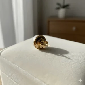 Secure friction-back clasp detail on the genuine 14k gold stud earring setting.