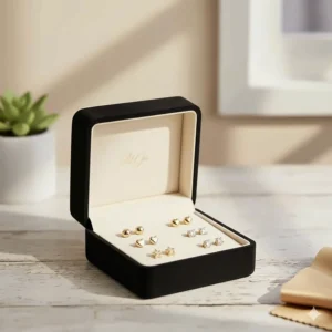 Premium jewelry box containing the 14k gold earring set, ideal for gifting and secure storage.