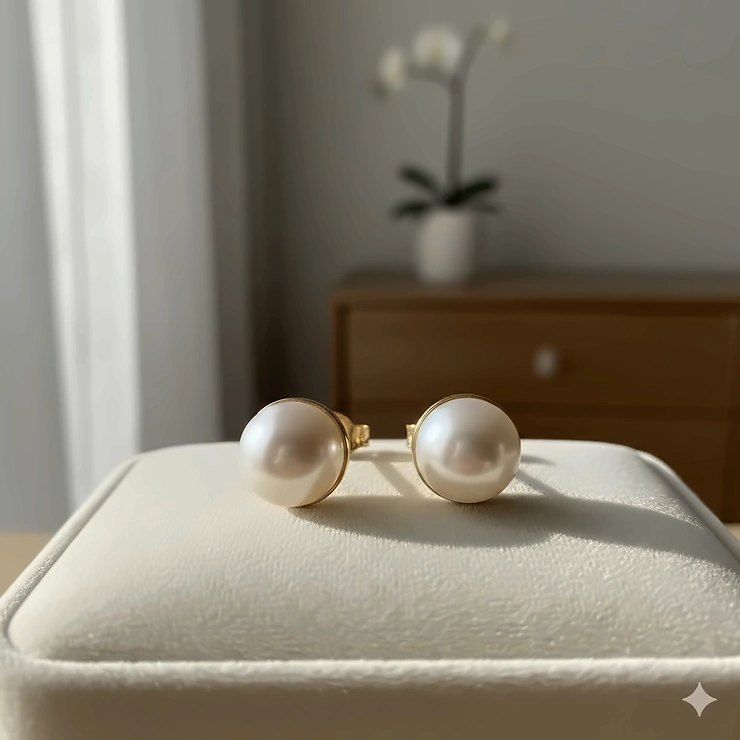 Classic 14k yellow gold pearl stud earrings with a high-luster Akoya pearl, secure friction back. pearl stud earrings 14k gold