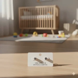 Personalized 14k gold stud earrings featuring a small birthstone or cubic zirconia.