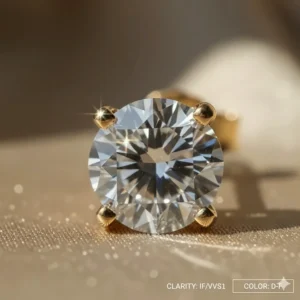 Macro shot of one diamond detailing its clarity and color, emphasizing the high-quality diamond stud earrings.