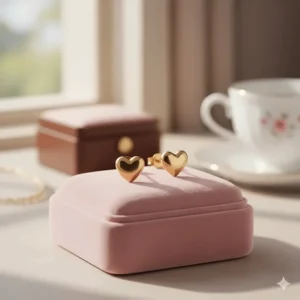 Delicate 14k gold stud earrings in a charming heart shape, a sweet gift idea.