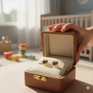 Delicate 14k gold heart stud earrings, a classic and lovely gift for a child.