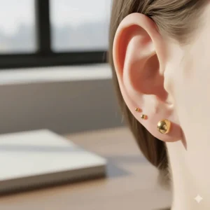 Simple, plain round 14k gold stud earrings suitable for men or second piercing.