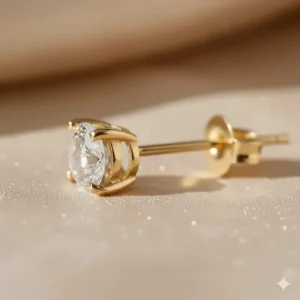 Side profile view of the 14k yellow gold diamond stud earrings illustrating the perfect height and craftsmanship.