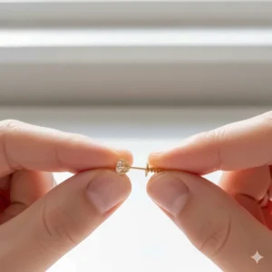 Secure screw-back mechanism on 14k gold stud earrings, demonstrating safety for children or active adults.