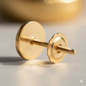 Image showing the secure screw-back clasp mechanism on the back of the solid gold stud earrings.