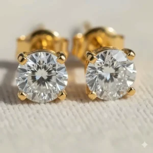 Macro shot emphasizing the clarity and sparkle of the diamond stud earrings crafted in solid 14k gold.