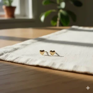 Elegant tiny heart-shaped 14k gold stud earrings from the versatile jewelry set.