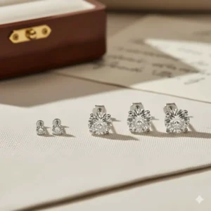 Elegant 14k white gold diamond studs with a polished rhodium finish.