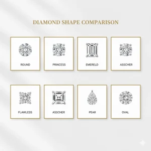 A comparison chart of different diamond shapes including round and princess cut for diamond stud earrings.
