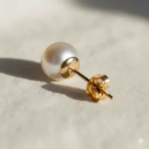 Back view of gold pearl stud earrings showing secure 14k gold butterfly friction backings.