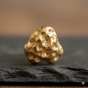 Detailed macro shot highlighting the unique, rough-hewn nugget texture of the real gold earrings.