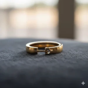 Image illustrating the secure hinge or snap closure on gold earrings for men, ensuring comfort and safety.