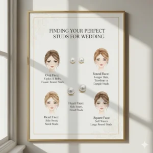 Infographic showing how to choose pearl studs for wedding hairstyles based on face shape.