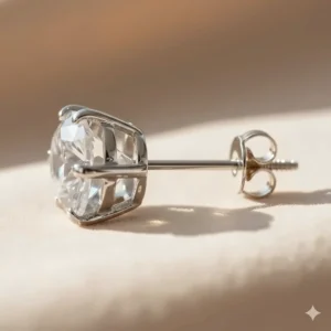 Side view illustration of large CZ stud earrings featuring a secure 14k gold basket setting.