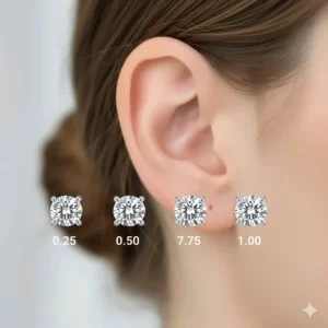 A chart comparing different diamond carat weights for everyday wear on the earlobe.