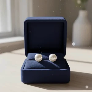 Freshwater pearl stud earrings presented in a luxury velvet jewelry box, perfect for gifting.