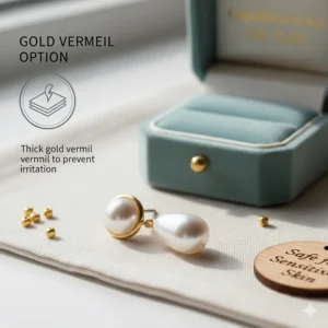 Elegant pearl drop earrings with thick gold vermeil coating to prevent ear irritation.
