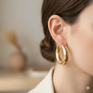 Side profile view showing the thickness and lightweight hollow design of chunky gold hoops.