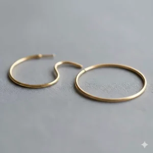 High-resolution texture shot of lightweight, flexible thin gold hoop earrings.