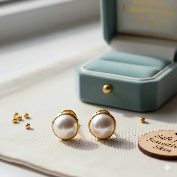 A pair of high-quality freshwater pearl earrings with hypoallergenic 14k gold posts for sensitive ears. pearl earrings for sensitive ears