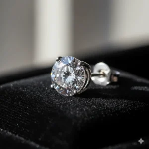Detailed illustration of a round brilliant cut large CZ stud earring reflecting light.