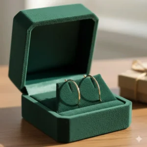 Thin gold hoop earrings presented in a luxury velvet jewelry gift box.