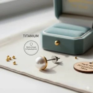 Medical-grade titanium post pearl earrings designed for women with metal allergies.