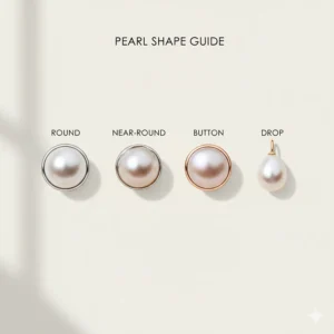 Illustration showing different pearl shapes including round, near-round, and button styles for stud earrings.