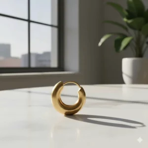 Bold and thick gold huggie hoop earrings for a modern aesthetic.