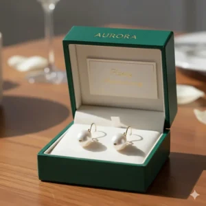 Luxury gift box containing a pair of gold pearl drop earrings, perfect for anniversaries.