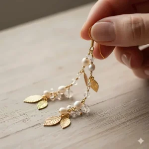 Close-up shot showing the intricate craftsmanship of handmade long dangle earrings for women.