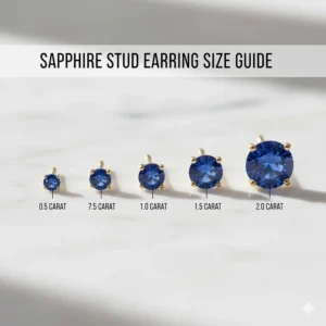 Illustration comparing different carat sizes for sapphire stud earrings gold from 0.5 to 2 carats.