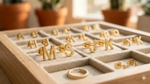 Close-up shot of a polished 14k gold letter 'A' stud earring showing the secure butterfly backing.