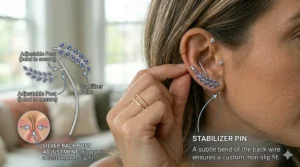 Illustration showing how to adjust a loose ear climber so it stays upright throughout the day.