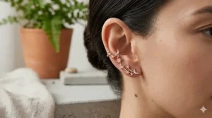 Dainty star-shaped ear climbers in rose gold, perfect for a celestial-themed jewelry collection.