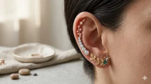 A set of the best ear climbers in mixed metals including yellow gold, rose gold, and silver.