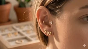 A side-by-side comparison illustrating the rich color of solid gold initial stud earrings versus gold-plated options.