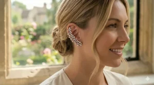 Polished yellow gold ear crawlers accented with round-cut pavé diamonds.